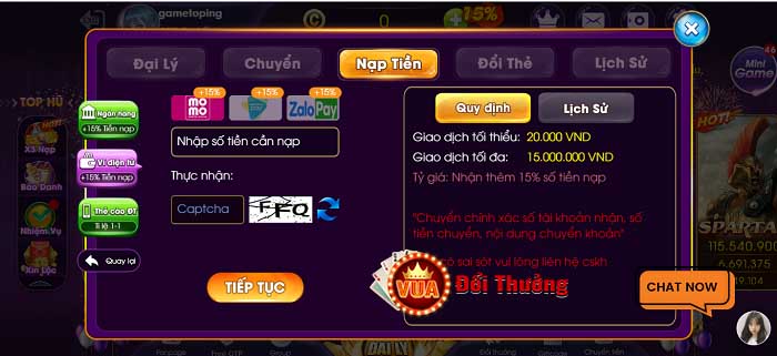 choang vip nap tien