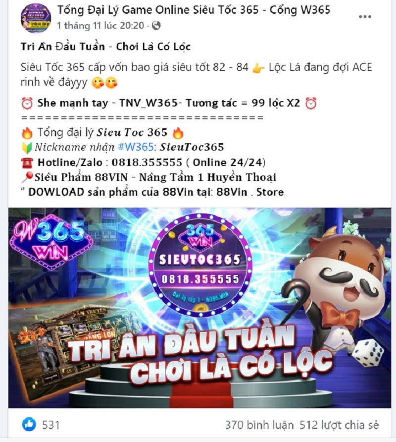 Những giftcode từ đại lý tại cổng game W365