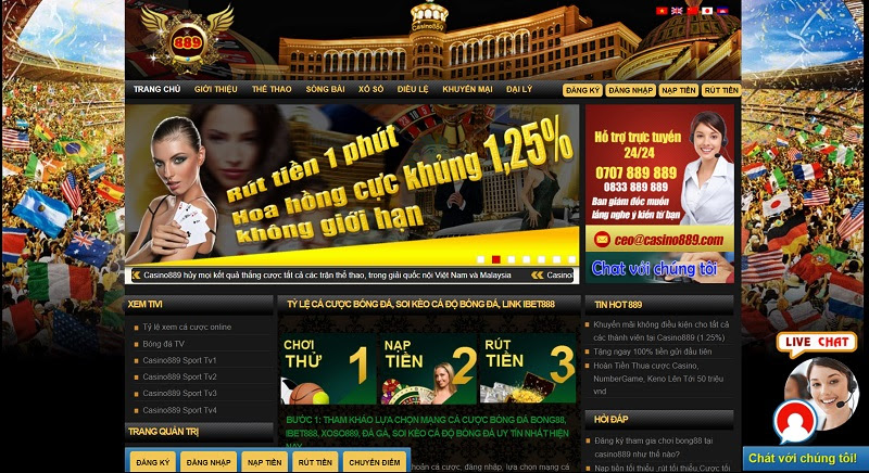 Giao diện trang chủ của nhà cái Casino889