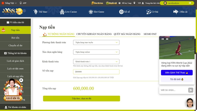 Tham gia nạp ngay tại nhà cái VX88 