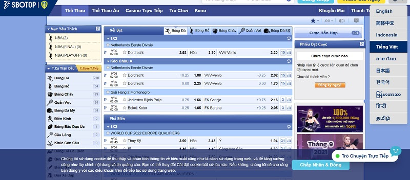 Hỗ trợ rất nhiều ngôn ngữ là ưu điểm cực lớn tại nhà cái Sbotop 